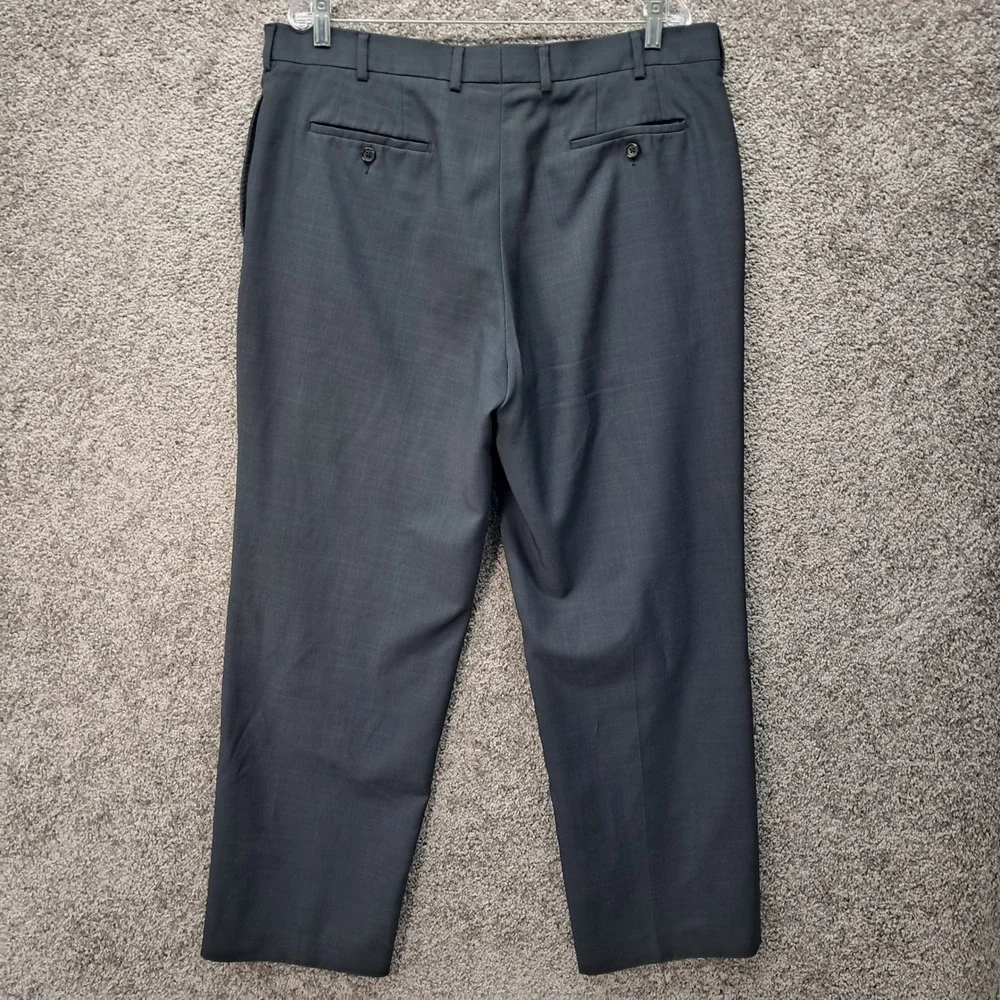 Perry Ellis Mens Charcoal Grey Flat Front Dress Pants 38x32 Polyester Slacks